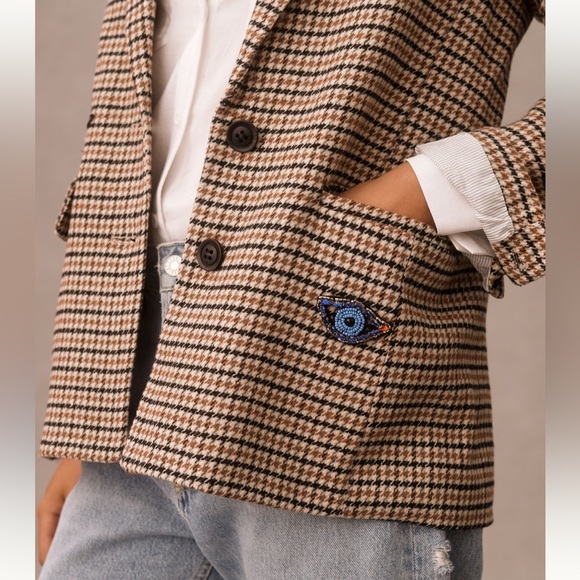 Anthropologie:By Anthropologie Appliqué Blazer in color Neutral Motif - Picture 6 of 16